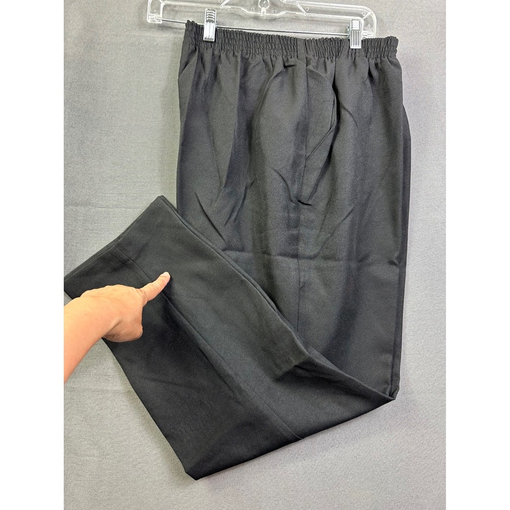 Women Black Elastic Waist Pull On Straight Leg Dress Pants Slacks Pockets 18 WP